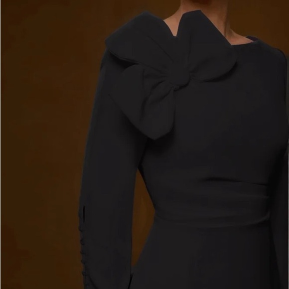 Black Asymmetrical Sheath Dress with Long Sleeves for Cocktail - Picture 2 of 4